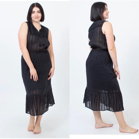 SEA New York Silk/Cotton Black Embroidered Frilled Black MidiDress Resort Chic,8 - Picture 1 of 13